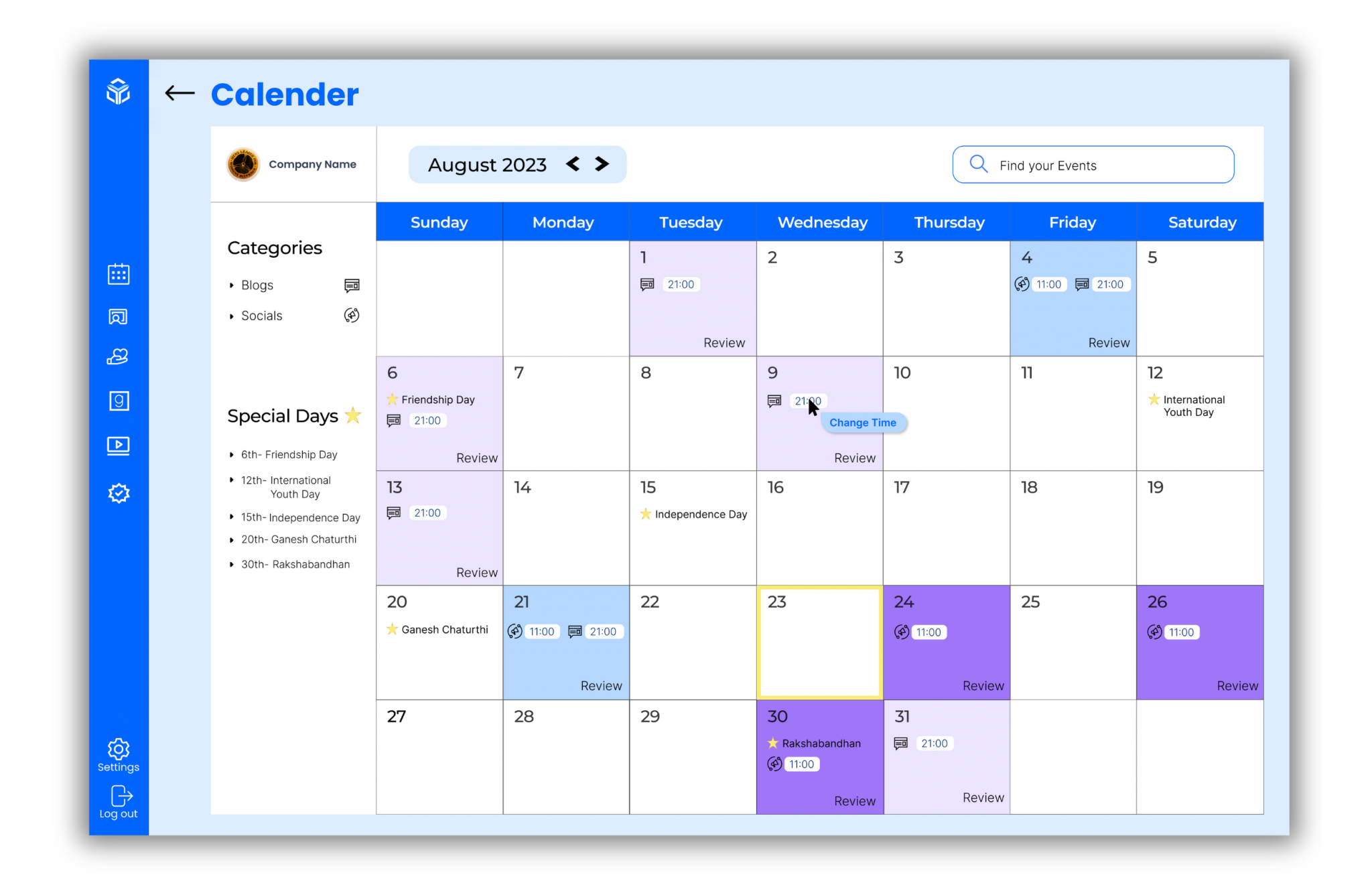 Monthly Content Calendar and one click scheduling